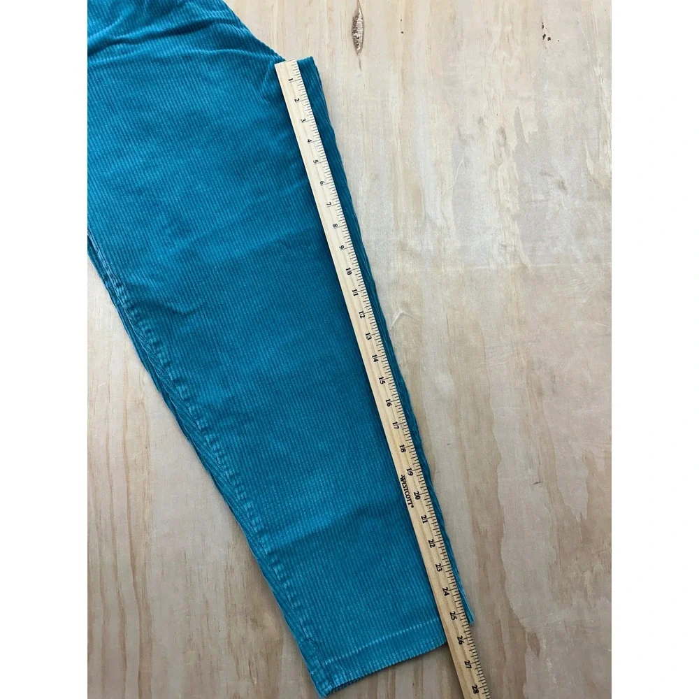 80's Hunters‎ Glen VTG Teal Blue Corduroy Pleated Pants High Rise Petite 11/12